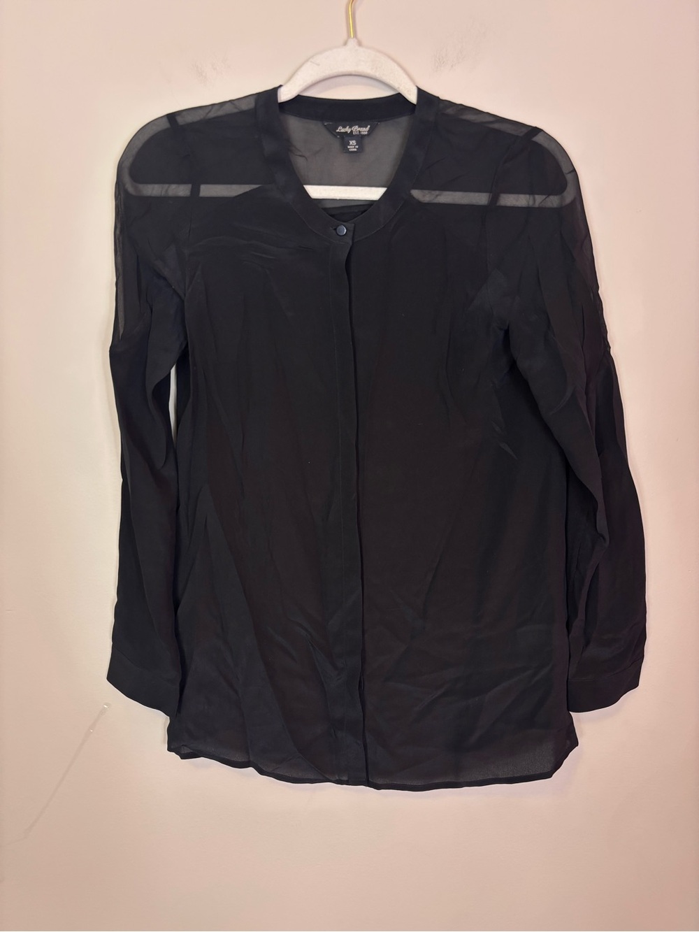 Lucky Brand Black Sheer 100% Silk Button Down Blouse XS